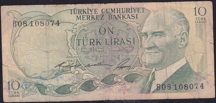 6.Emisyon 1.Tertip 10 Lira B08 108074 Temiz