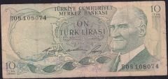 6.Emisyon 1.Tertip 10 Lira B08 108074 Temiz