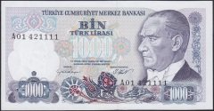 7.EMİSYON 1.TERTİP 1000 LİRA A01 421111 ÇİL eski para mezat