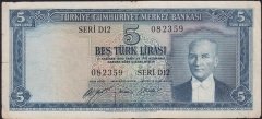 5.EMİSYON 1.TERTİP 5 LİRA D12 082359 ÇOK TEMİZ