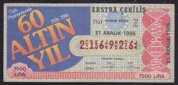 1986 31 ARALIK YARIM BİLET Z SERİSİ - ekstra çekiliş