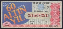 1986 31 ARALIK YARIM BİLET Z SERİSİ - ekstra çekiliş