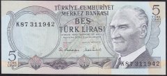 6.EMİSYON 2.TERTİP 5 LİRA K87 311942 ÇİL eski kağıt para fiyatları
