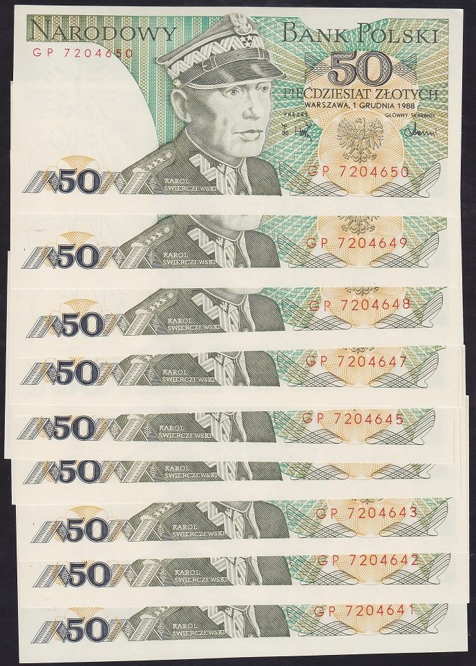 POLONYA 50 ZLOTY 1988 ÇİL SERİ TAKİPLİ (10 ADET)