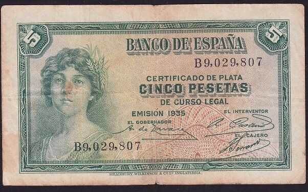 İspanya 5 Pesetas 1935 Çok Temiz