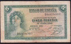 İspanya 5 Pesetas 1935 Çok Temiz