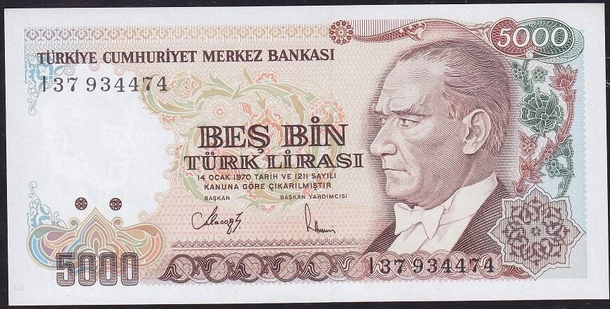 7.Emisyon 4.Tertip 5000 Lira I37 934474 Çil
