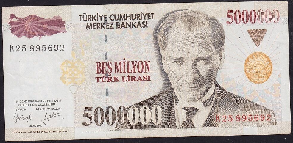 7.Emisyon 5 000 000 Lira K25 895692 Çok Temiz+