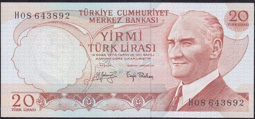6.Emisyon 3.Tertip 20 Lira H08 643892 Çilaltı