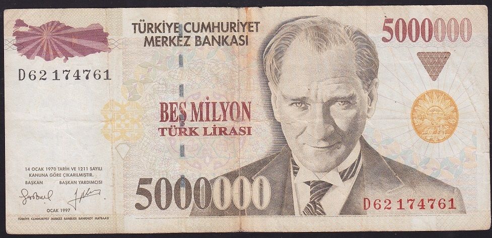 7.Emisyon 5 000 000 Lira D62 174761 Çok Temiz