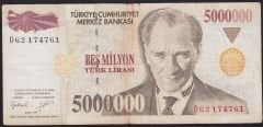 7.Emisyon 5 000 000 Lira D62 174761 Çok Temiz