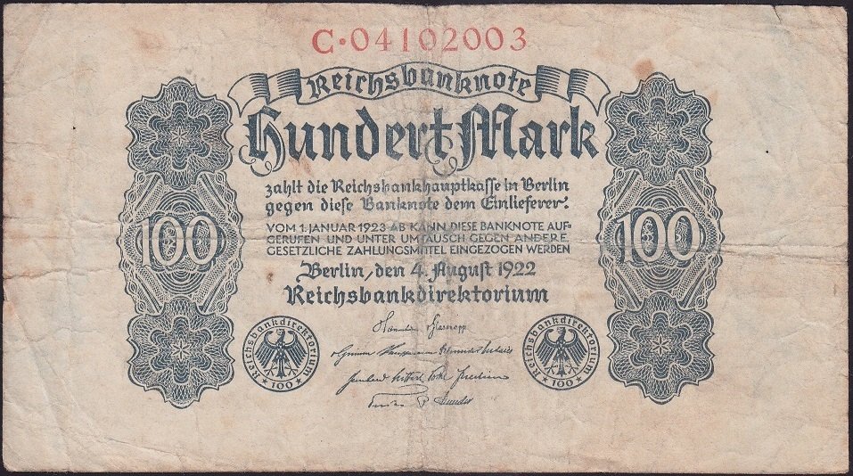 ALMANYA 100 MARK 1922 ÇOK TEMİZ
