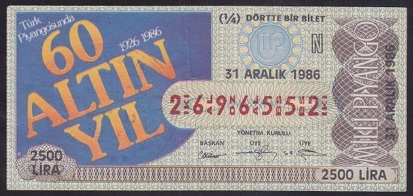 1986 31 ARALIK ÇEYREK BİLET N SERİSİ