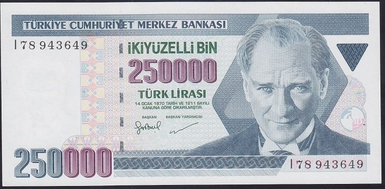 7.EMİSYON 3.TERTİP 250000 LİRA I78 943649 ÇİL