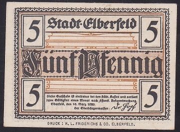 ALMANYA 5 PFENNİNG NOTGELD 1920 ÇİL