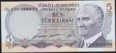6.Emisyon 1.Tertip 5 Lira A70 388839 Çilaltı