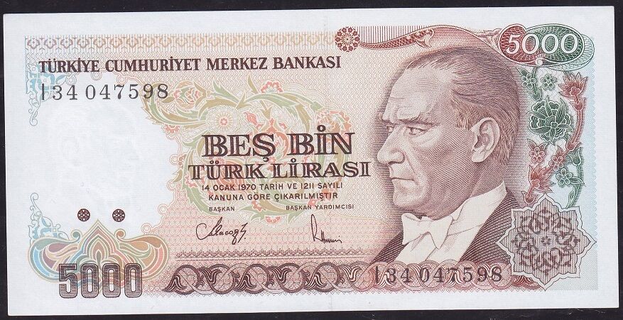 7.Emisyon 4.Tertip 5000 Lira I34 047598 Çil