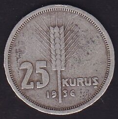 1936 Yılı 25 Kuruş Gümüş