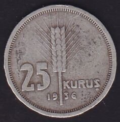 1936 Yılı 25 Kuruş Gümüş