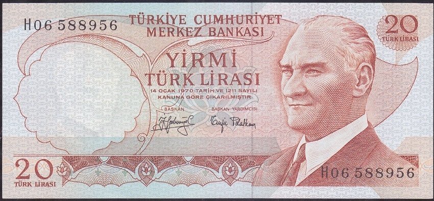 6.Emisyon 3.Tertip 20 Lira H06 588956 Çil