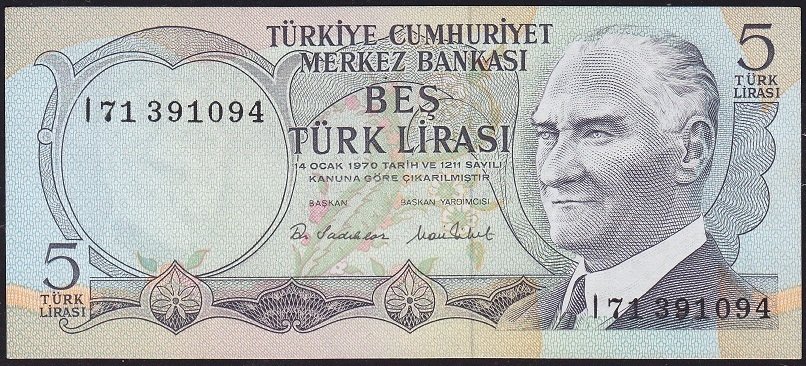 6.Emisyon 2.Tertip 5 Lira I71 391094 Çilaltı Çil