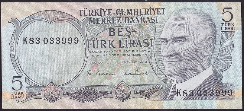 6.EMİSYON 2.TERTİP 5 LİRA K83 033999 ÇİLALTI eski kağıt para fiyatları