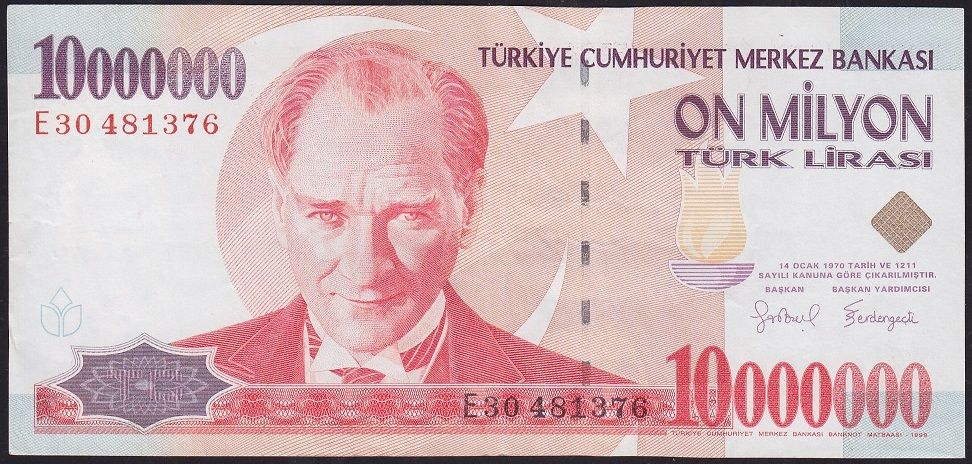 7.Emisyon 10 000 000 Lira E30 481376 Çok Temiz+