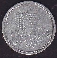 1937 Yılı 25 Kuruş Gümüş