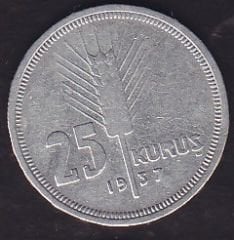 1937 Yılı 25 Kuruş Gümüş