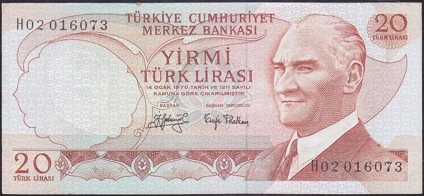 6.Emisyon 3.Tertip 20 Lira H02 016073 Çok Temiz +