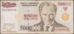 7.Emisyon 5 000 000 Lira D52 460916 Çok Temiz