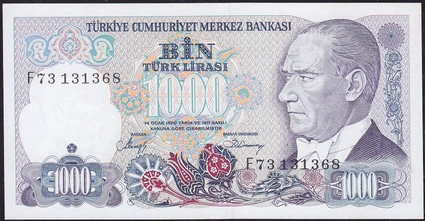 7.Emisyon 2.Tertip 1000 Lira F73 131368 Çilaltı Çil