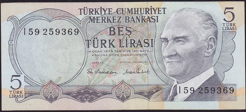 6.Emisyon 2.Tertip 5 Lira I59 259369 Çok Temiz+