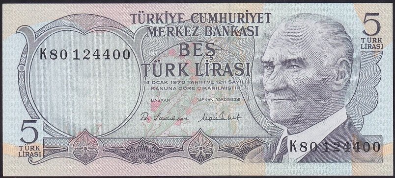 6.EMİSYON 2.TERTİP 5 LİRA K80 124400 ÇİL eski kağıt para fiyatları