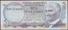 6.EMİSYON 2.TERTİP 5 LİRA K80 124400 ÇİL eski kağıt para fiyatları