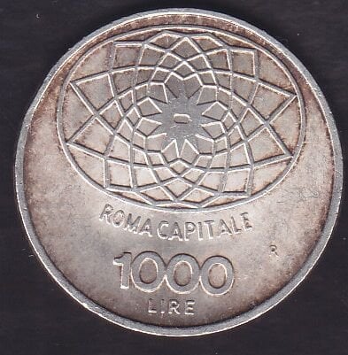 İtalya 1000 Liret 1970 - İtalya'nın başkenti Roma  100.Yıldönümü Hatıra Gümüş