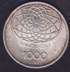 İtalya 1000 Liret 1970 - İtalya'nın başkenti Roma  100.Yıldönümü Hatıra Gümüş