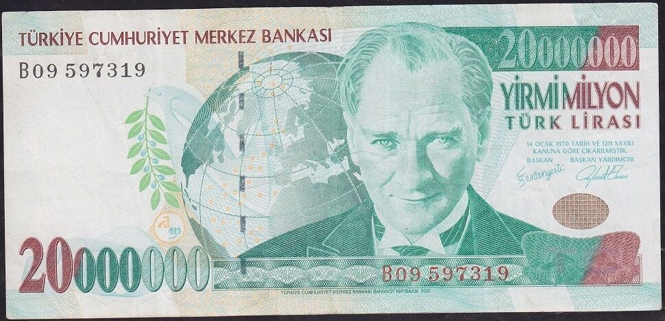 7.Emisyon 20.000.000 Lira B09 597319 Çok Temiz+