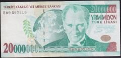 7.Emisyon 20.000.000 Lira B09 597319 Çok Temiz+