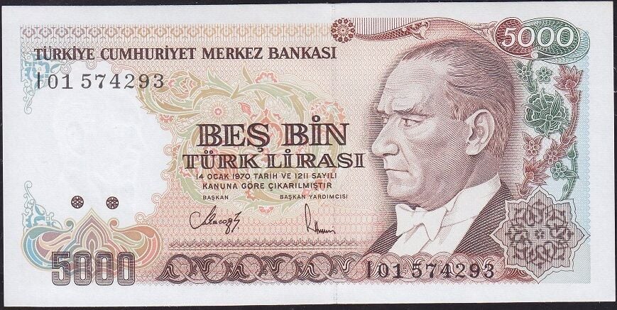 7.Emisyon 4.Tertip 5000 Lira I01 574293 Çil