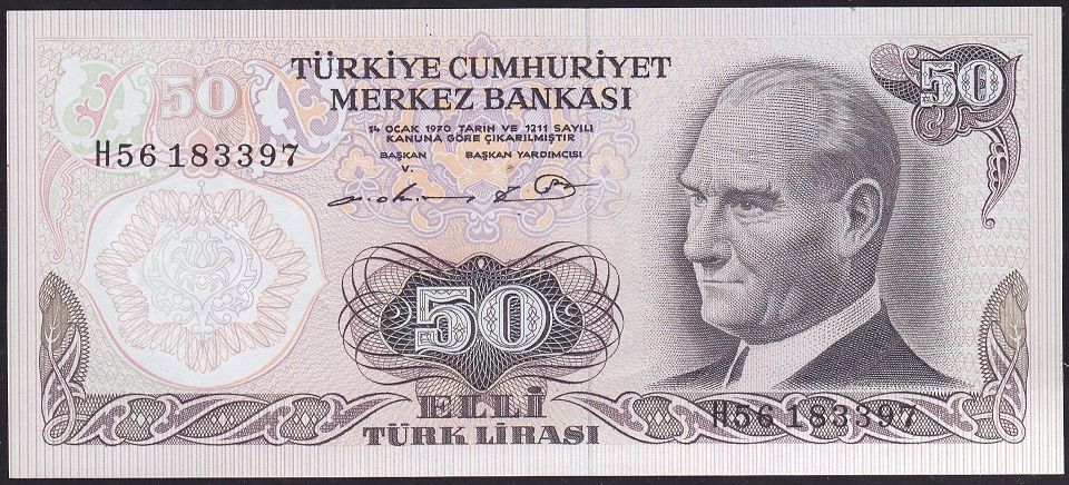 6.Emisyon 1.Tertip 50 Lira H56 183397 Çilaltı Çil