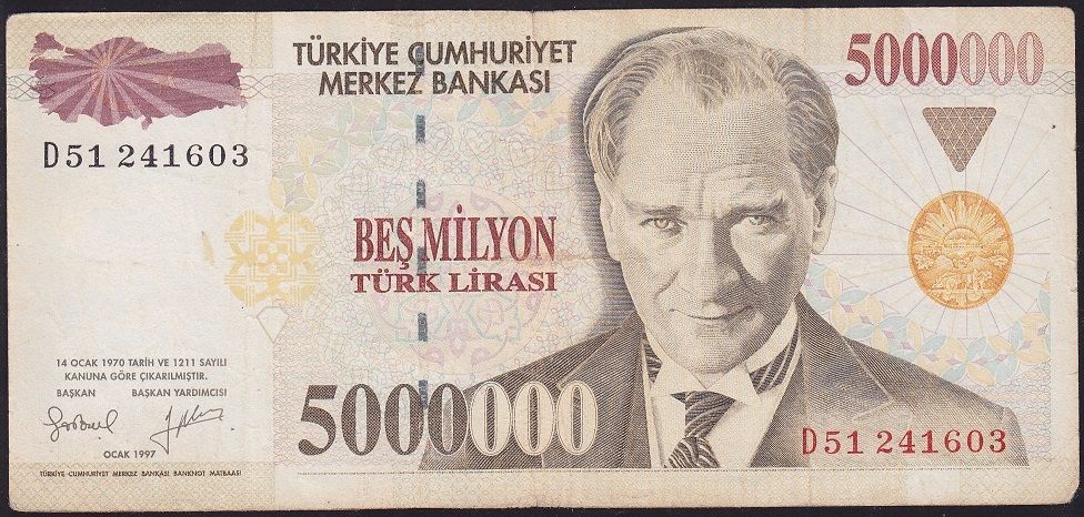 7.Emisyon 5 000 000 Lira D51 241603 Çok Temiz