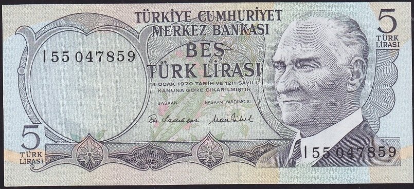 6.Emisyon 2.Tertip 5 Lira I55 047859 Çilaltı Çil