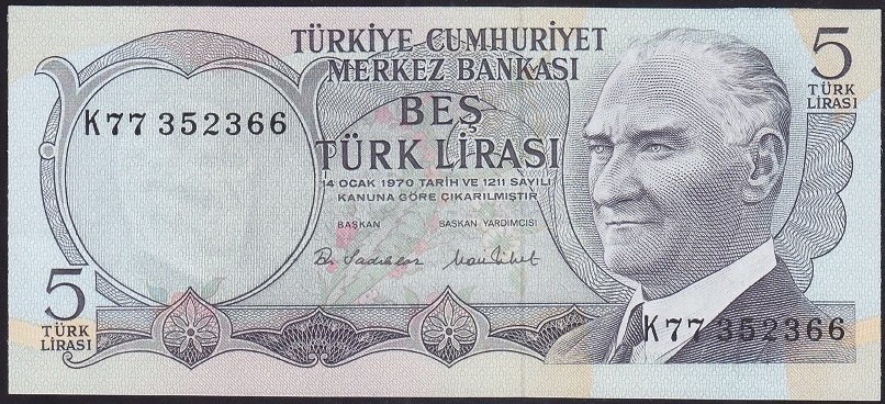 6.EMİSYON 2.TERTİP 5 LİRA K77 352366 ÇİL eski kağıt para fiyatları