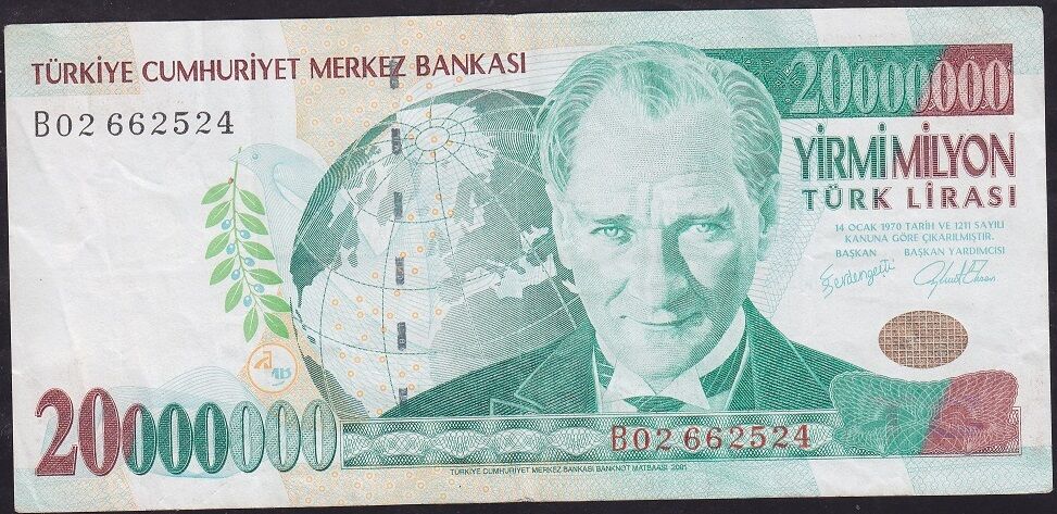 7.Emisyon 20.000.000 Lira B02 662524 Çok Temiz+