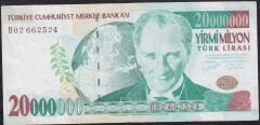 7.Emisyon 20.000.000 Lira B02 662524 Çok Temiz+