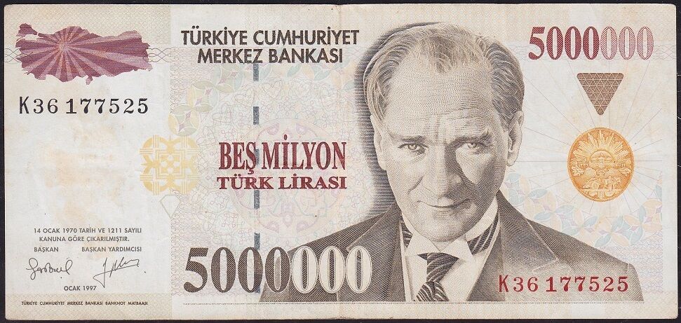 7.Emisyon 5 000 000 Lira K36 177525 Çok Temiz