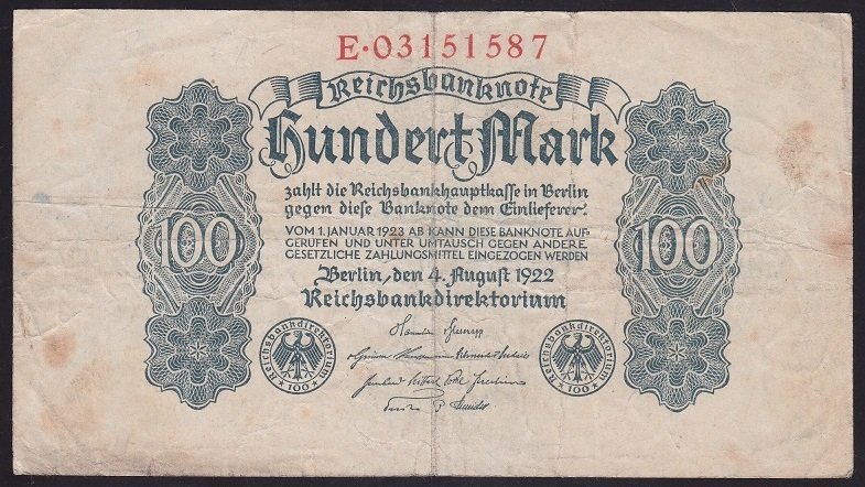 ALMANYA 100 MARK 1922 ÇOK TEMİZ