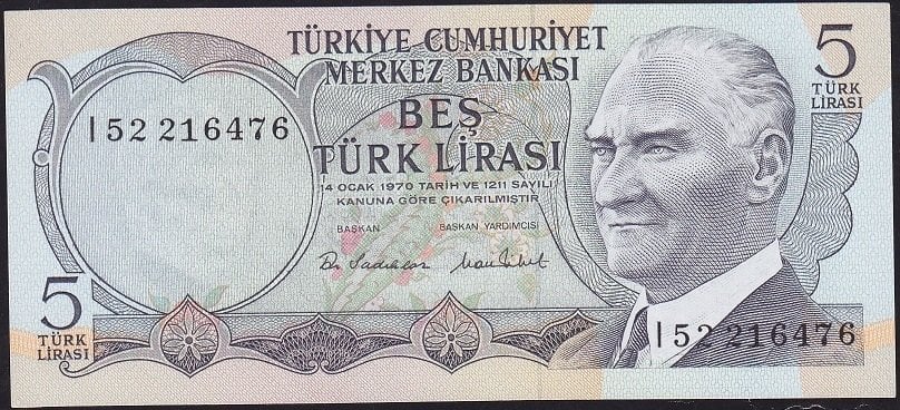 6.Emisyon 2.Tertip 5 Lira I52 216476 Çil