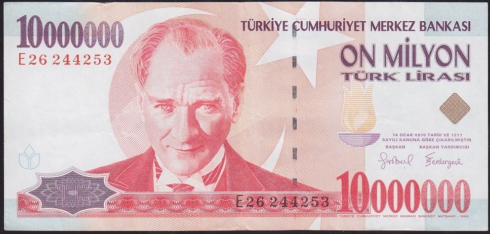 7.Emisyon 10 000 000 Lira E26 244253 Çok Temiz+